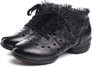 Womens Jazz Dance Sneakers Lace Up Split Sole Ballroom Dancing Shoes Closed Toe Practice Walking Boots
