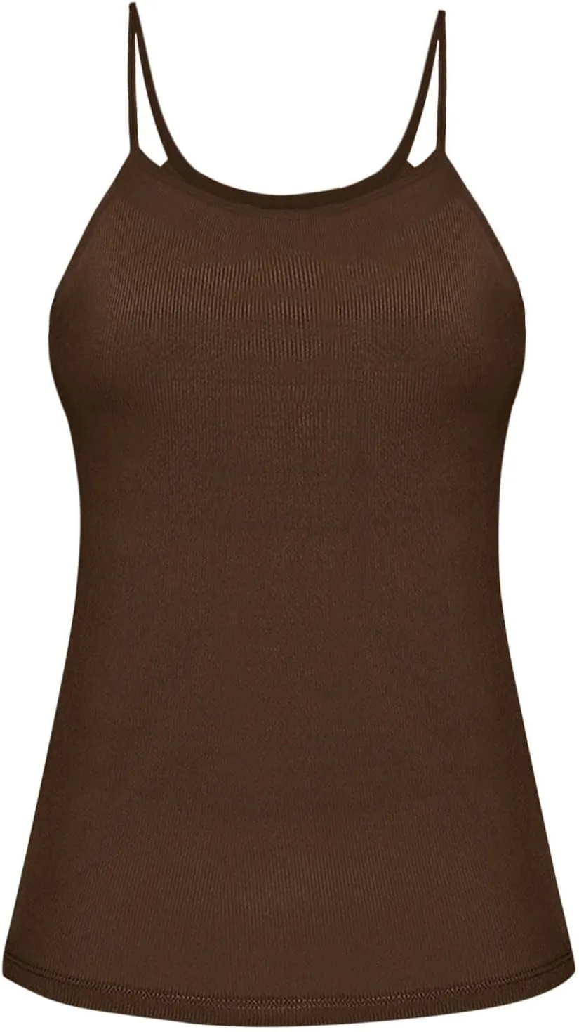 Women's Knit Tank Tops Sleeveless V-Neck Ribbed Shirts Fitted Crop Top Tees Ribbed Knit Camisole with Built-in Shelf Bra