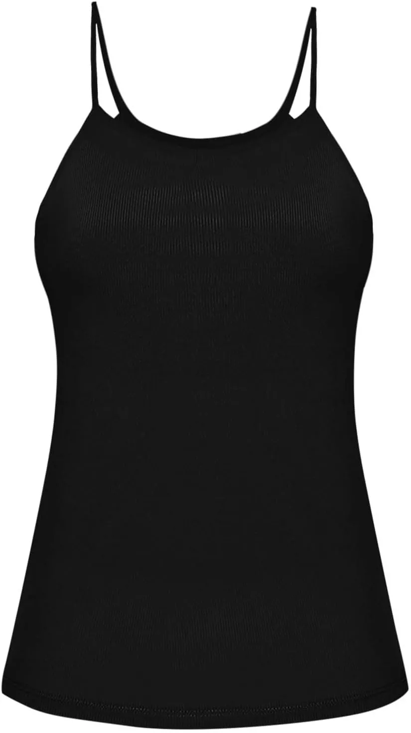 Women's Knit Tank Tops Sleeveless V-Neck Ribbed Shirts Fitted Crop Top Tees Ribbed Knit Camisole with Built-in Shelf Bra