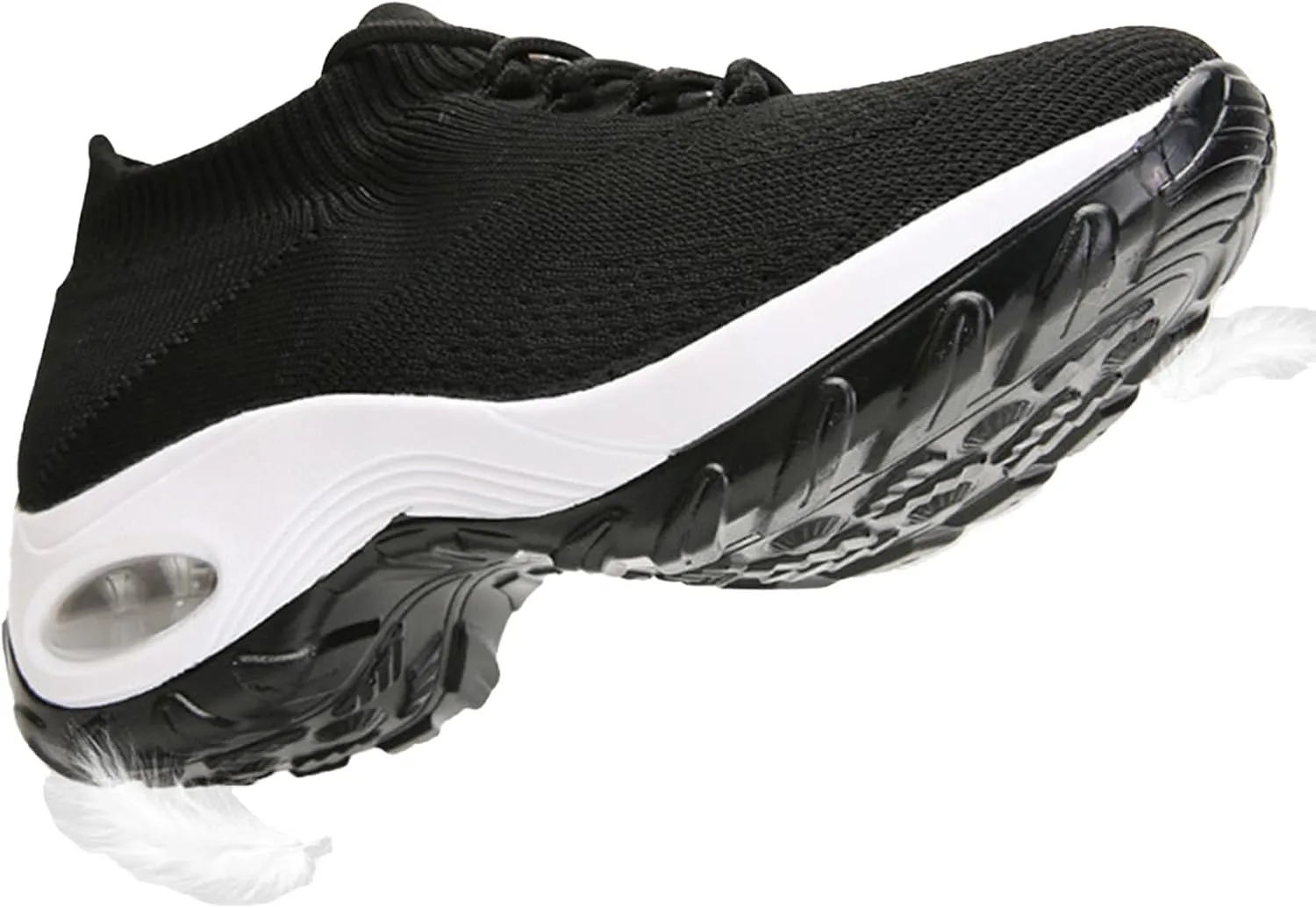 Women's Knitted Platform Air Cushion Walking Shoe Round Toe Lace-Up Comfortable Breathable Mesh Sneakers