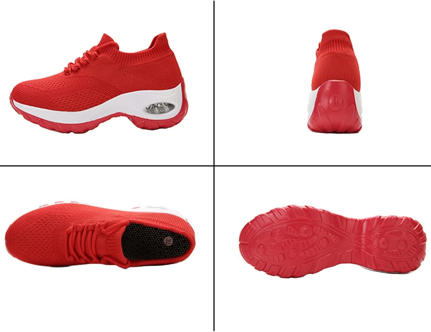 Women's Knitted Platform Air Cushion Walking Shoe Round Toe Lace-Up Comfortable Breathable Mesh Sneakers