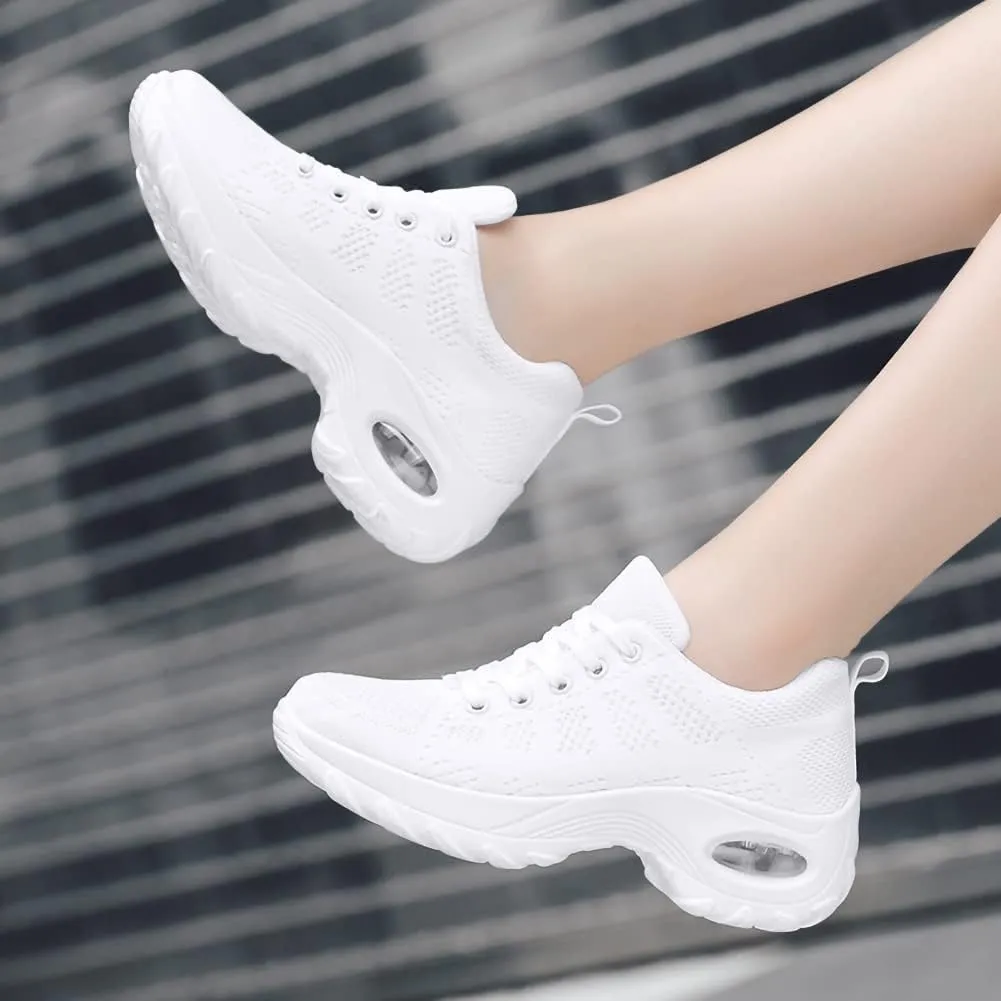 Women's Lace-up Dance Sneakers Air Cushion Hip Hop Athletic Line Dance Shoes Low Heel,Model 1918