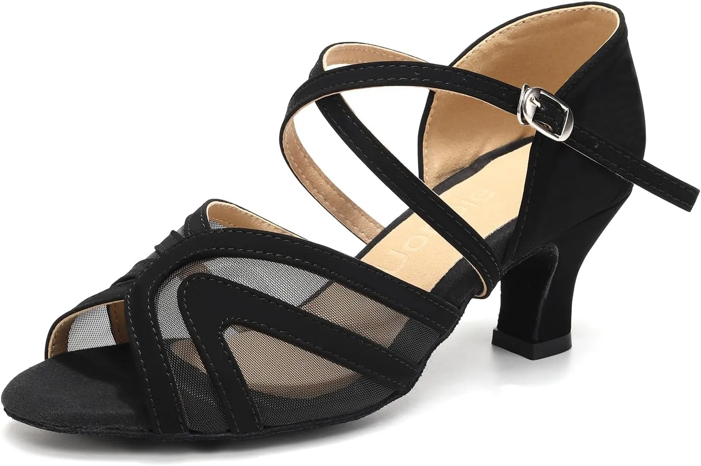 Women's Latin Ballroom Dance Shoes Mesh Open Toe Salsa Shoes 2 Inch Heel, Black