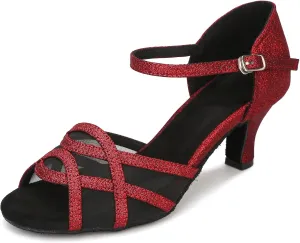 Women's Latin Dance Shoes Female's Ballroom Salsa Dance Shoes(B-Style Red Size 10.5)