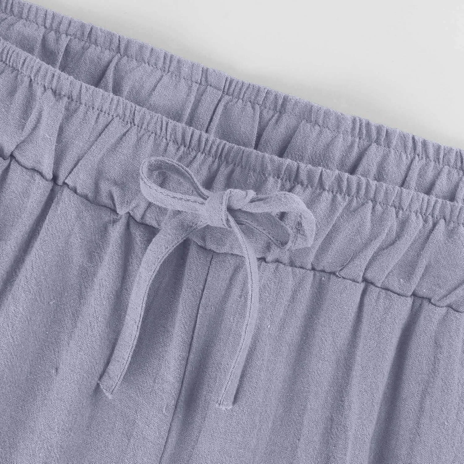 Womens Linen Pants Casual Lightweight Drawstring Elastic Waist Pants Summer Loose Straight Leg Trousers