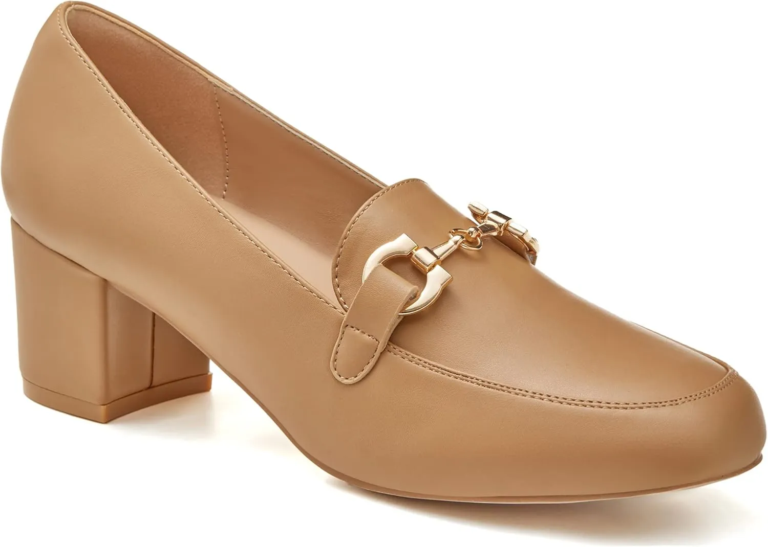 Women's Low Block Heel Pumps Slip On Chain Chunky Heel Closed Square Toe Comfortable Patent Leather Loafers Casual Dressy Business Office Work Shoes
