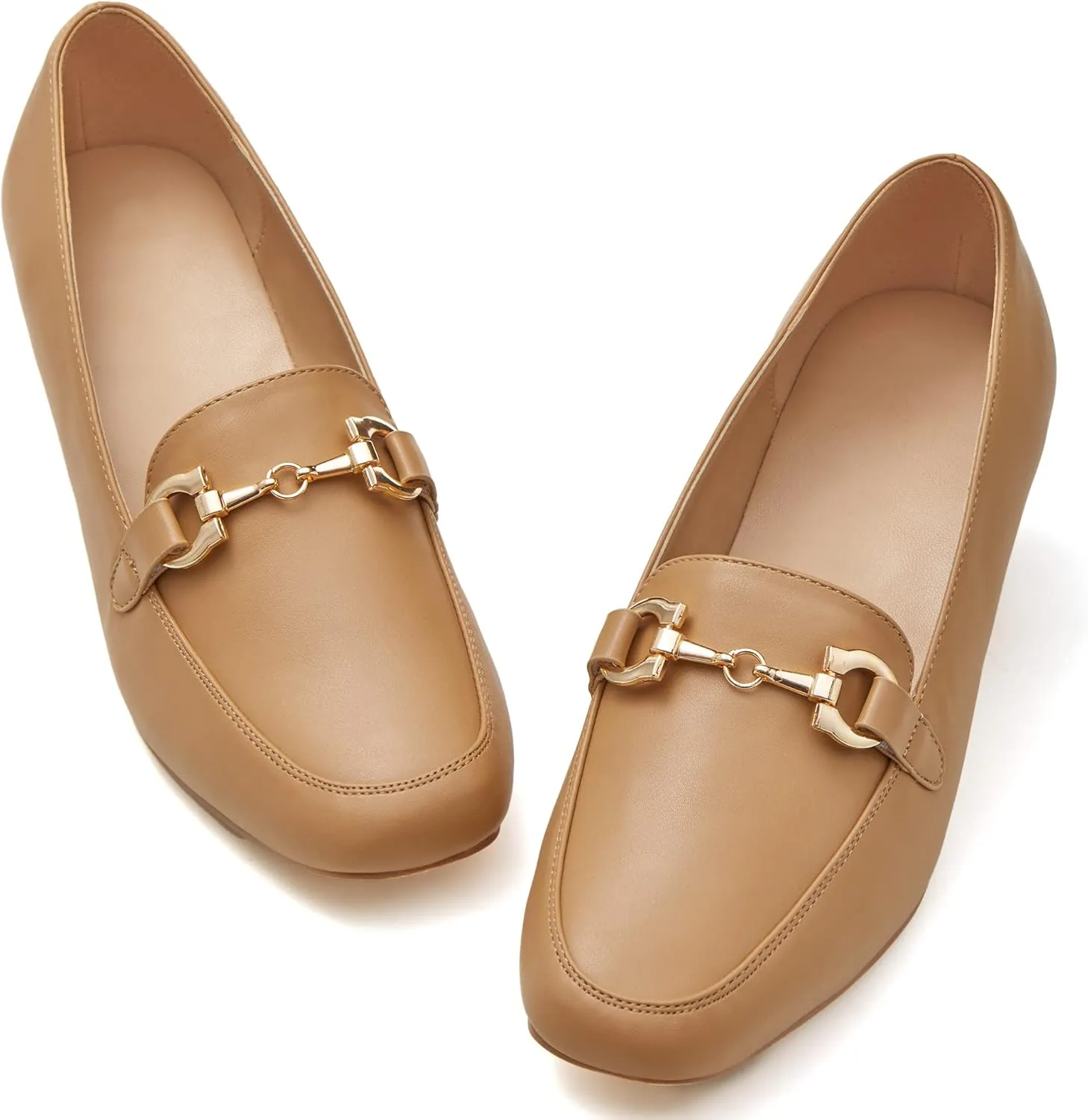 Women's Low Block Heel Pumps Slip On Chain Chunky Heel Closed Square Toe Comfortable Patent Leather Loafers Casual Dressy Business Office Work Shoes