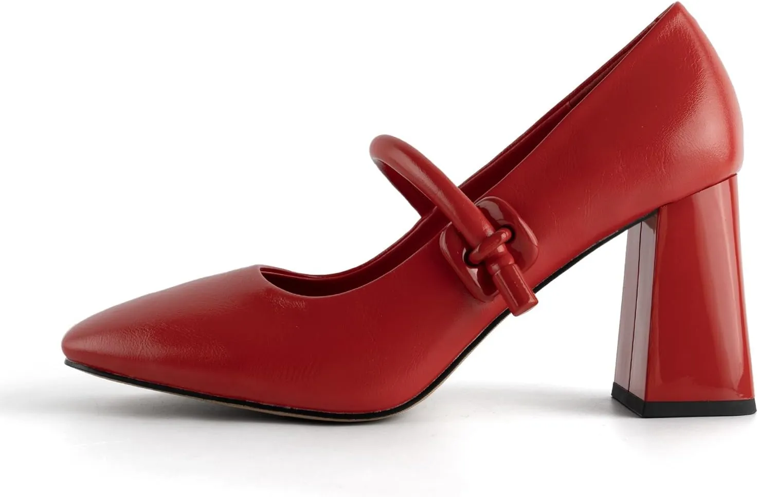 Women's Mary Jane Closed Square Toe Shoes Chunky Block Pump Leather Buckle Strap for Dress Patent Comfort Dress Work