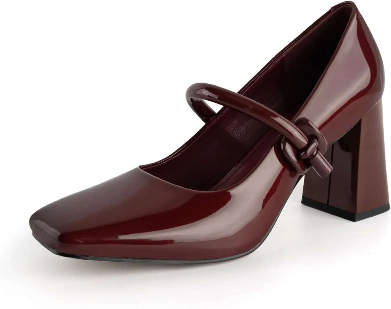 Women's Mary Jane Closed Square Toe Shoes Chunky Block Pump Leather Buckle Strap for Dress Patent Comfort Dress Work