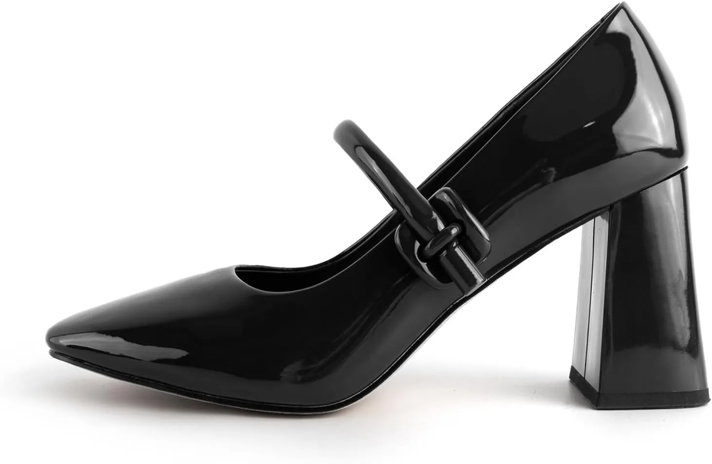 Women's Mary Jane Closed Square Toe Shoes Chunky Block Pump Leather Buckle Strap for Dress Patent Comfort Dress Work