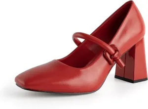 Women's Mary Jane Closed Square Toe Shoes Chunky Block Pump Leather Buckle Strap for Dress Patent Comfort Dress Work