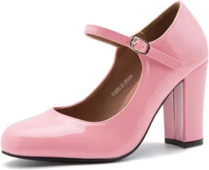 Women's Mary Jane Heels Closed Toe Chunky Heel Round Toe Block High Heel Pumps