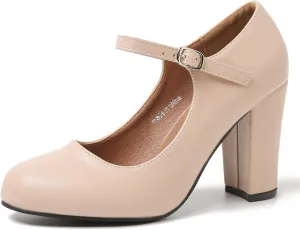 Women's Mary Jane Heels Closed Toe Chunky Heel Round Toe Block High Heel Pumps