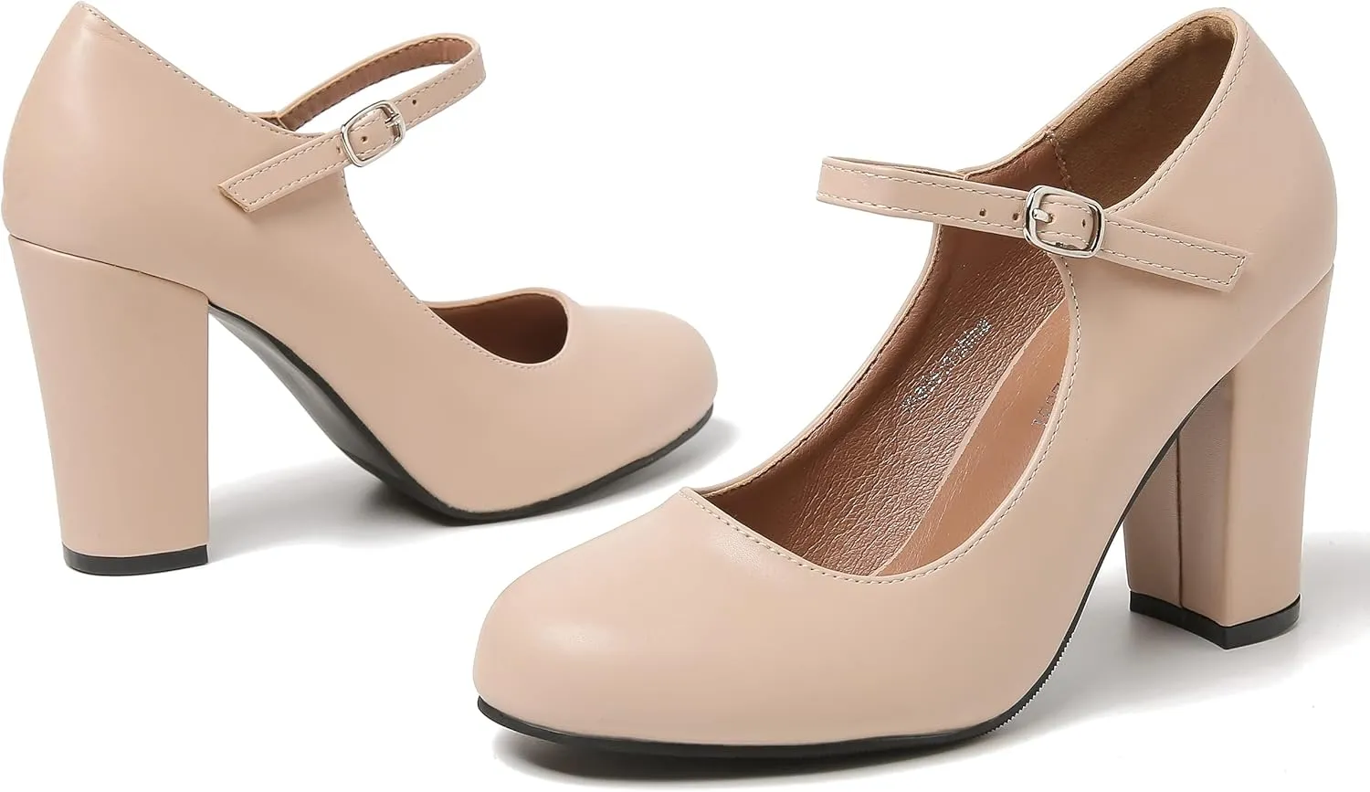 Women's Mary Jane Heels Closed Toe Chunky Heel Round Toe Block High Heel Pumps