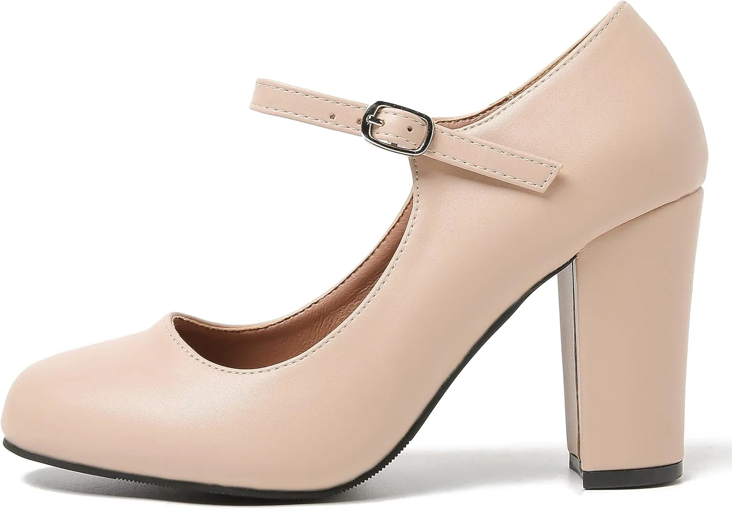 Women's Mary Jane Heels Closed Toe Chunky Heel Round Toe Block High Heel Pumps