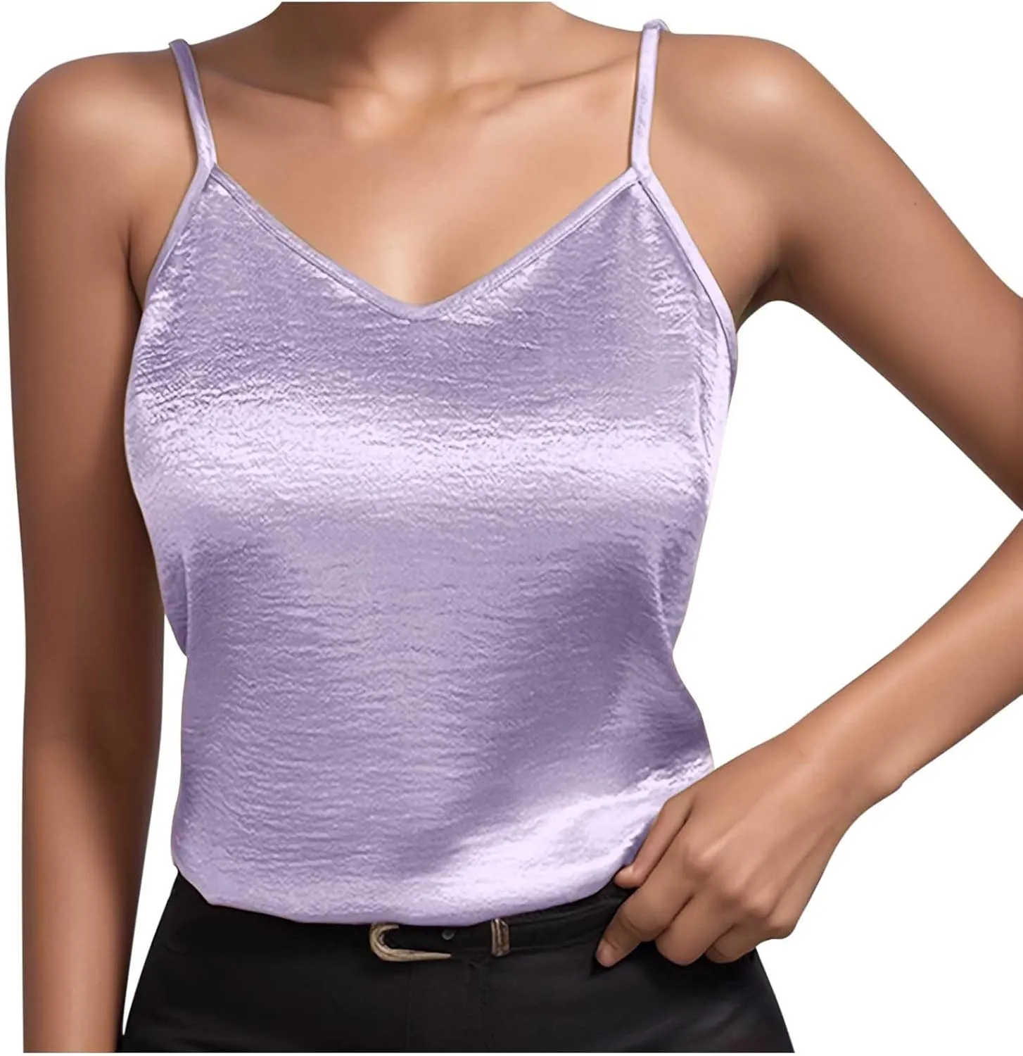 Womens Metallic Shiny Tank Tops Casual Sexy V Neck Sparkly Cami Top Sleeveless Shirts Y2K Club Party Camisole Blouses