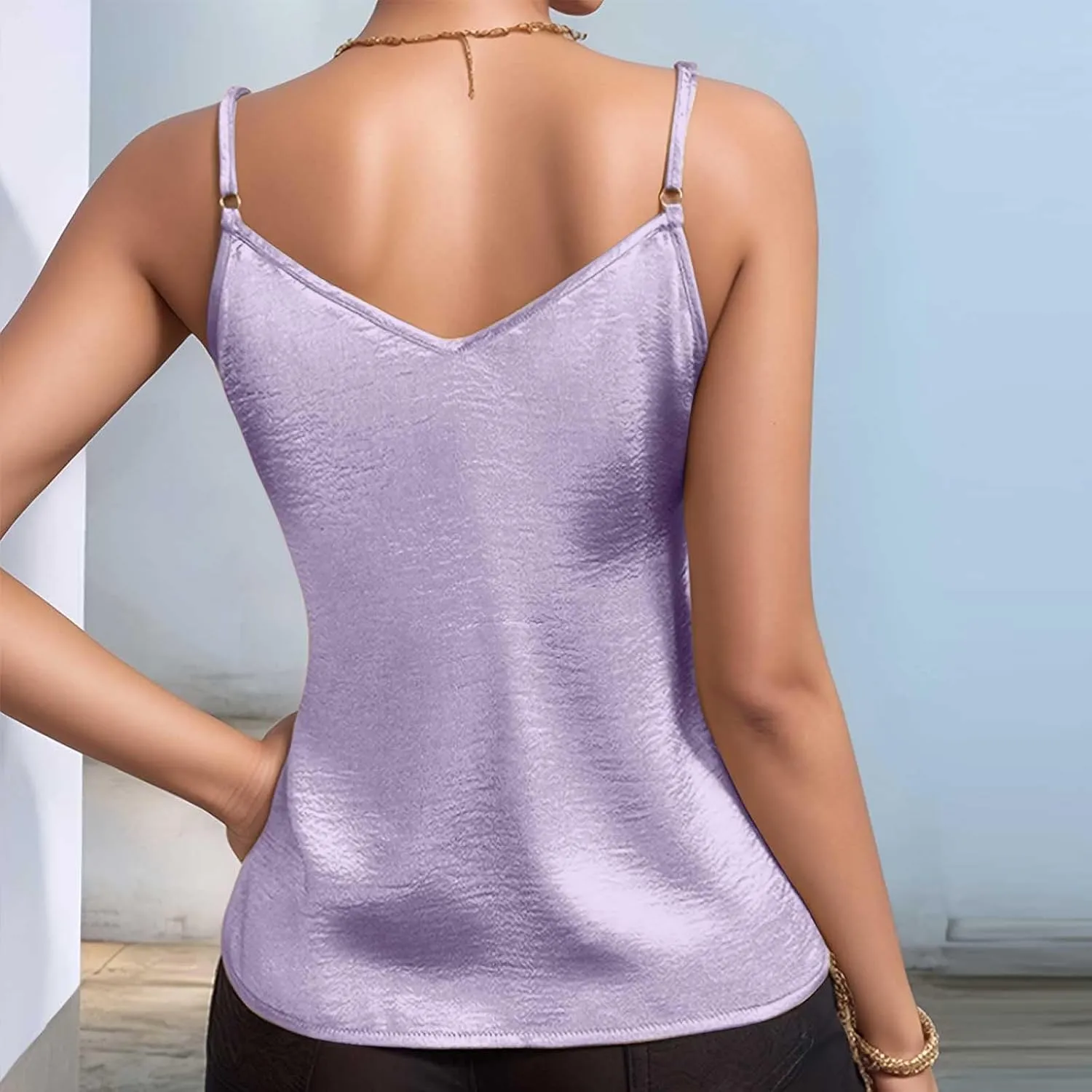 Womens Metallic Shiny Tank Tops Casual Sexy V Neck Sparkly Cami Top Sleeveless Shirts Y2K Club Party Camisole Blouses