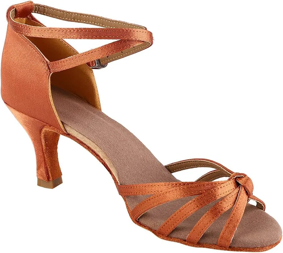 Women's Professional Latin Dance Shoes Satin Ballroom Dance Shoes for Salsa Wedding Heel 2.7 Inches