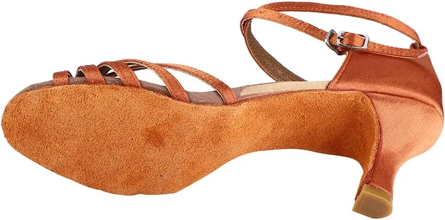 Women's Professional Latin Dance Shoes Satin Ballroom Dance Shoes for Salsa Wedding Heel 2.7 Inches