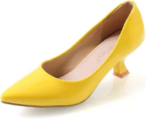 Women's PU Leather Candy Color Pointed Toe Sexy Formal Working Pumps,Middle Heels Comfortable Office Ladies Walking Wedding Pump Shoes