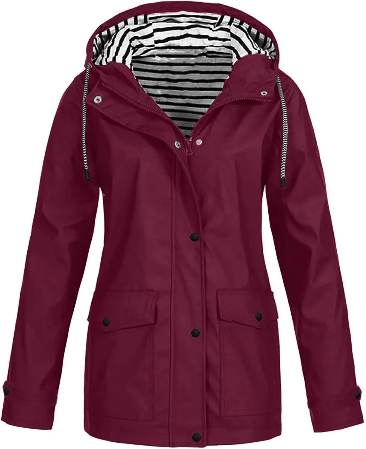 Womens Rain Jacket Lightweight Waterproof Rain Coats,Plus Size Packable Long Outdoor Windbreaker Hooded Drawstring Outwear