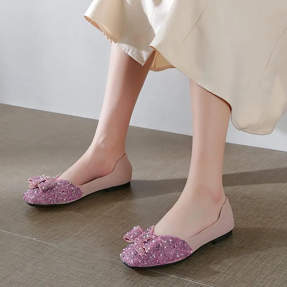 Women's Rhinestone Flats Pointed Toe Low Heel Wedding Shoes Comfortable Women Dress Shoes ?