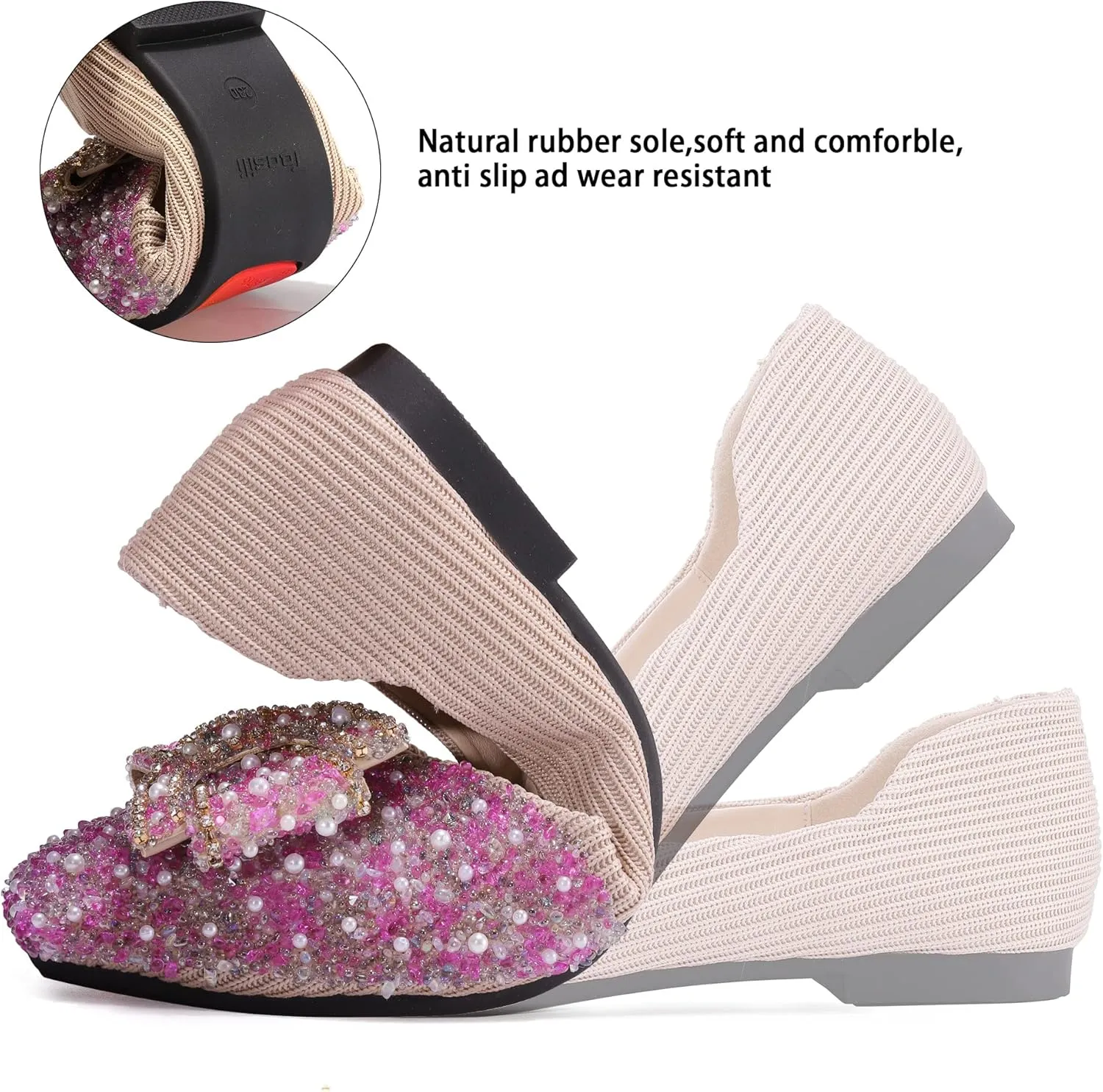 Women's Rhinestone Flats Pointed Toe Low Heel Wedding Shoes Comfortable Women Dress Shoes ?