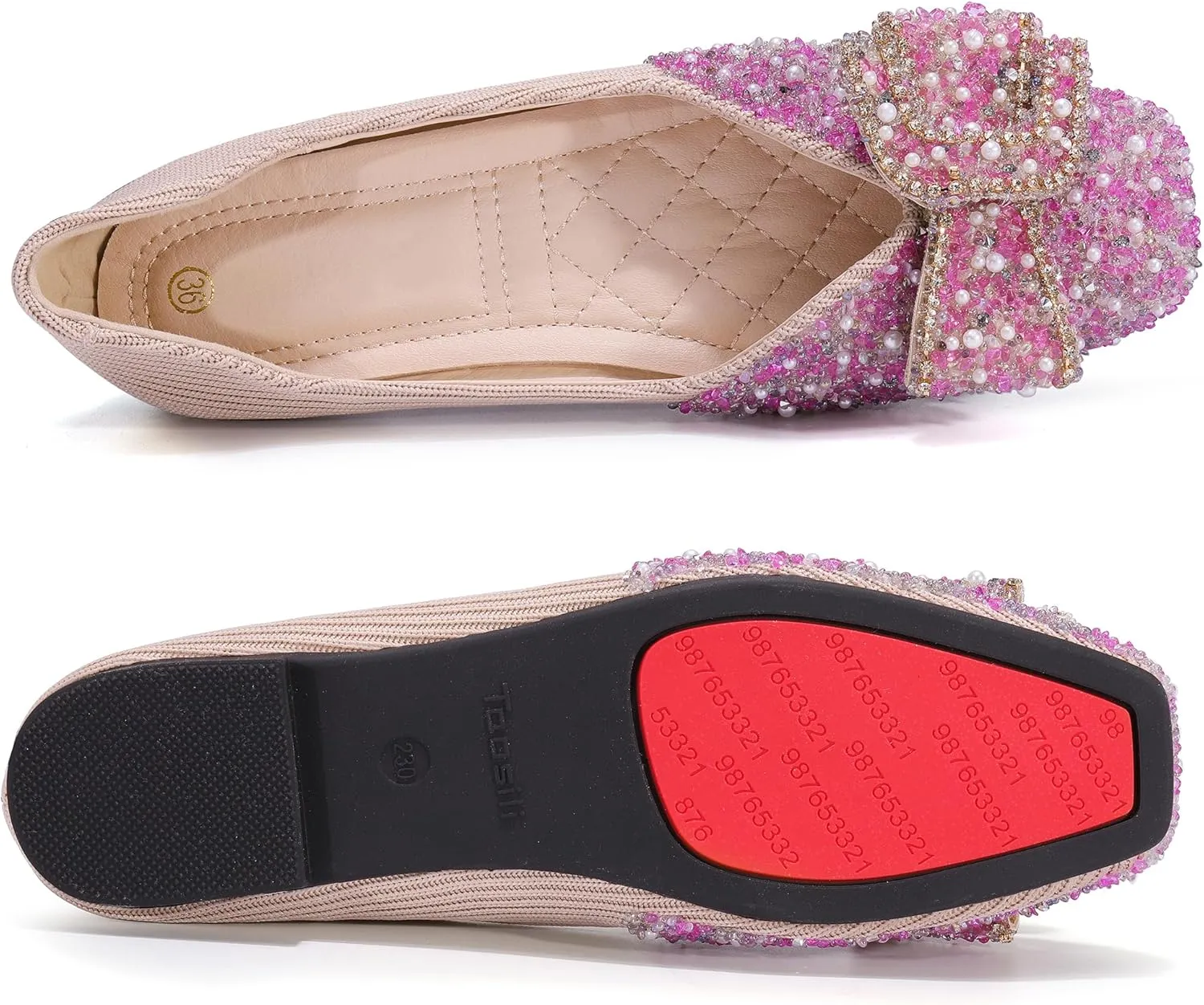 Women's Rhinestone Flats Pointed Toe Low Heel Wedding Shoes Comfortable Women Dress Shoes ?