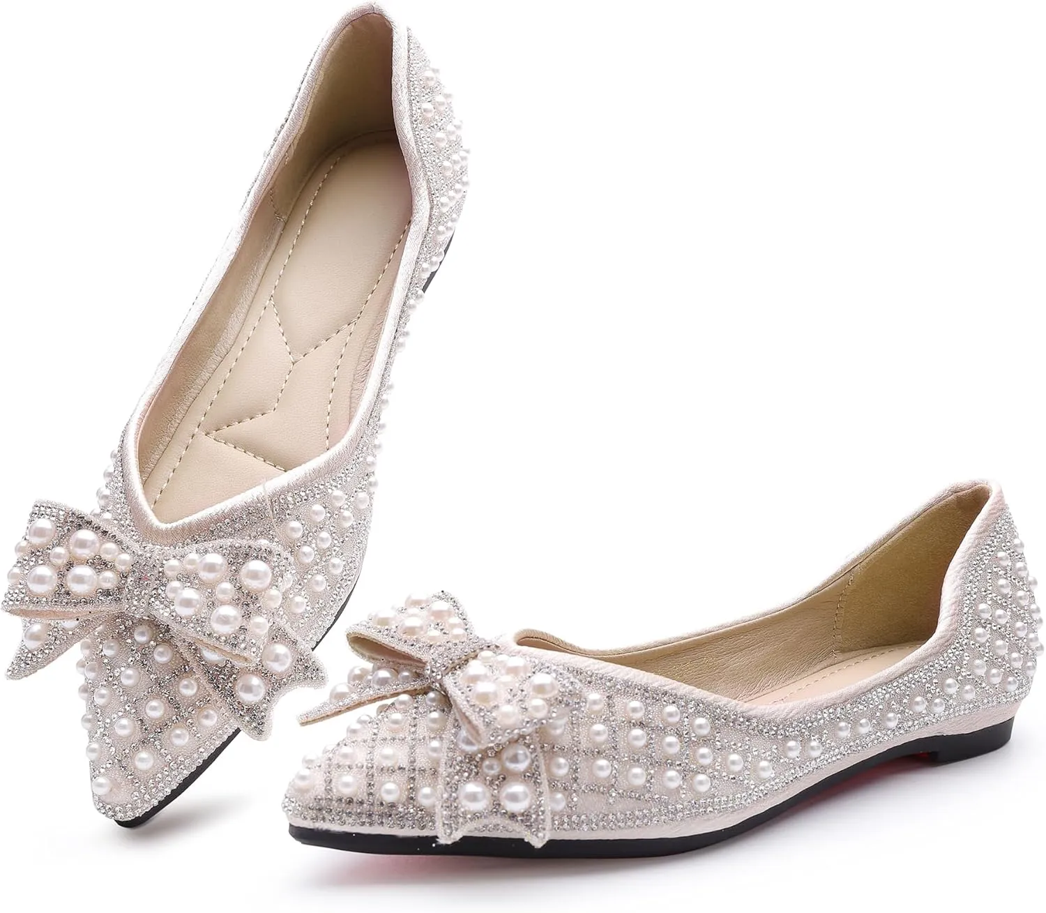 Women's Rhinestone Flats Pointed Toe Low Heel Wedding Shoes Comfortable Women Dress Shoes ?