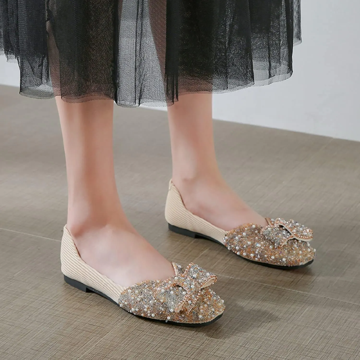 Women's Rhinestone Flats Pointed Toe Low Heel Wedding Shoes Comfortable Women Dress Shoes ?