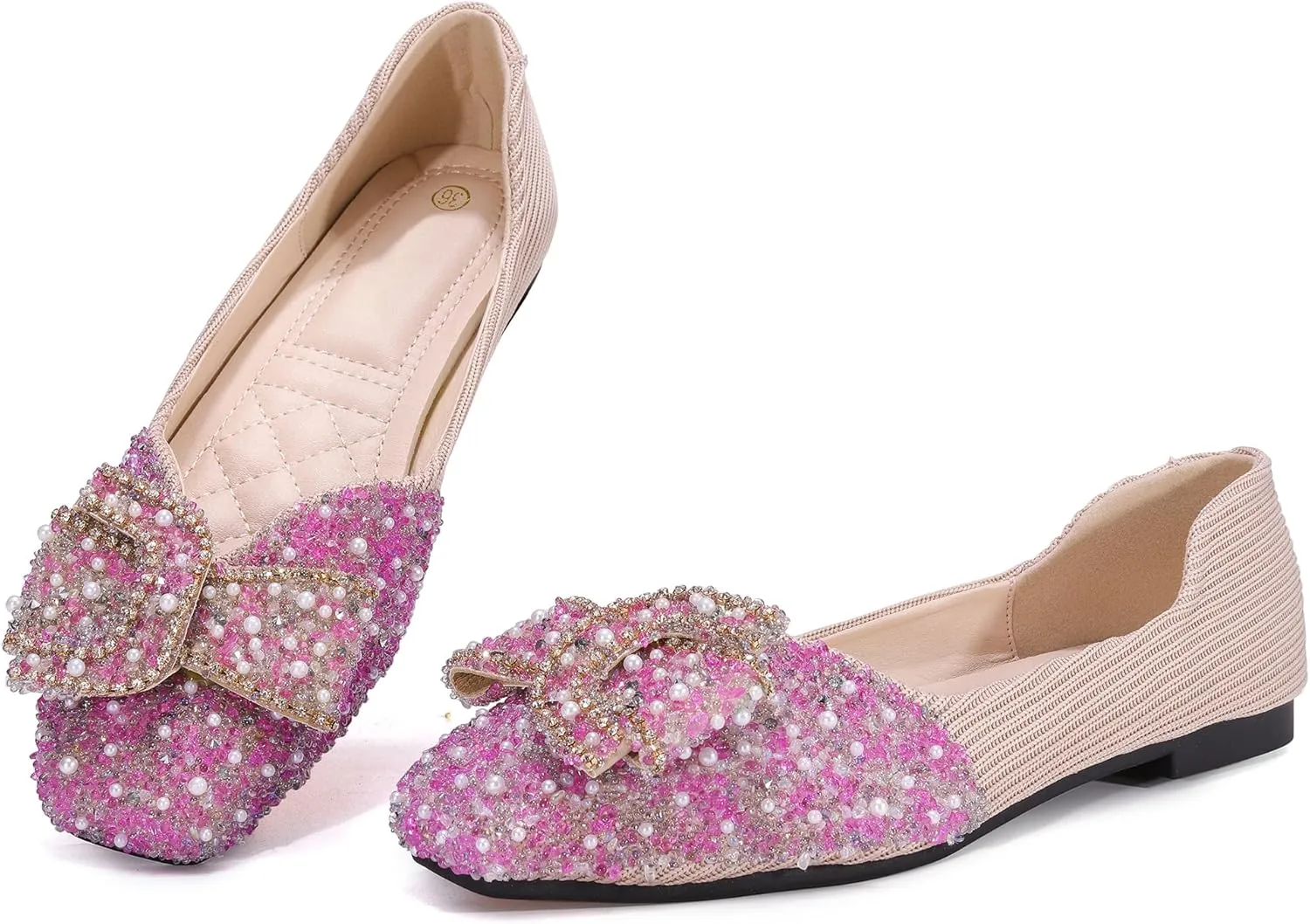 Women's Rhinestone Flats Pointed Toe Low Heel Wedding Shoes Comfortable Women Dress Shoes ?