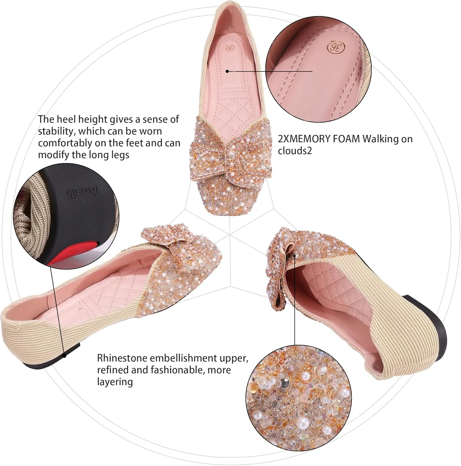 Women's Rhinestone Flats Pointed Toe Low Heel Wedding Shoes Comfortable Women Dress Shoes ?