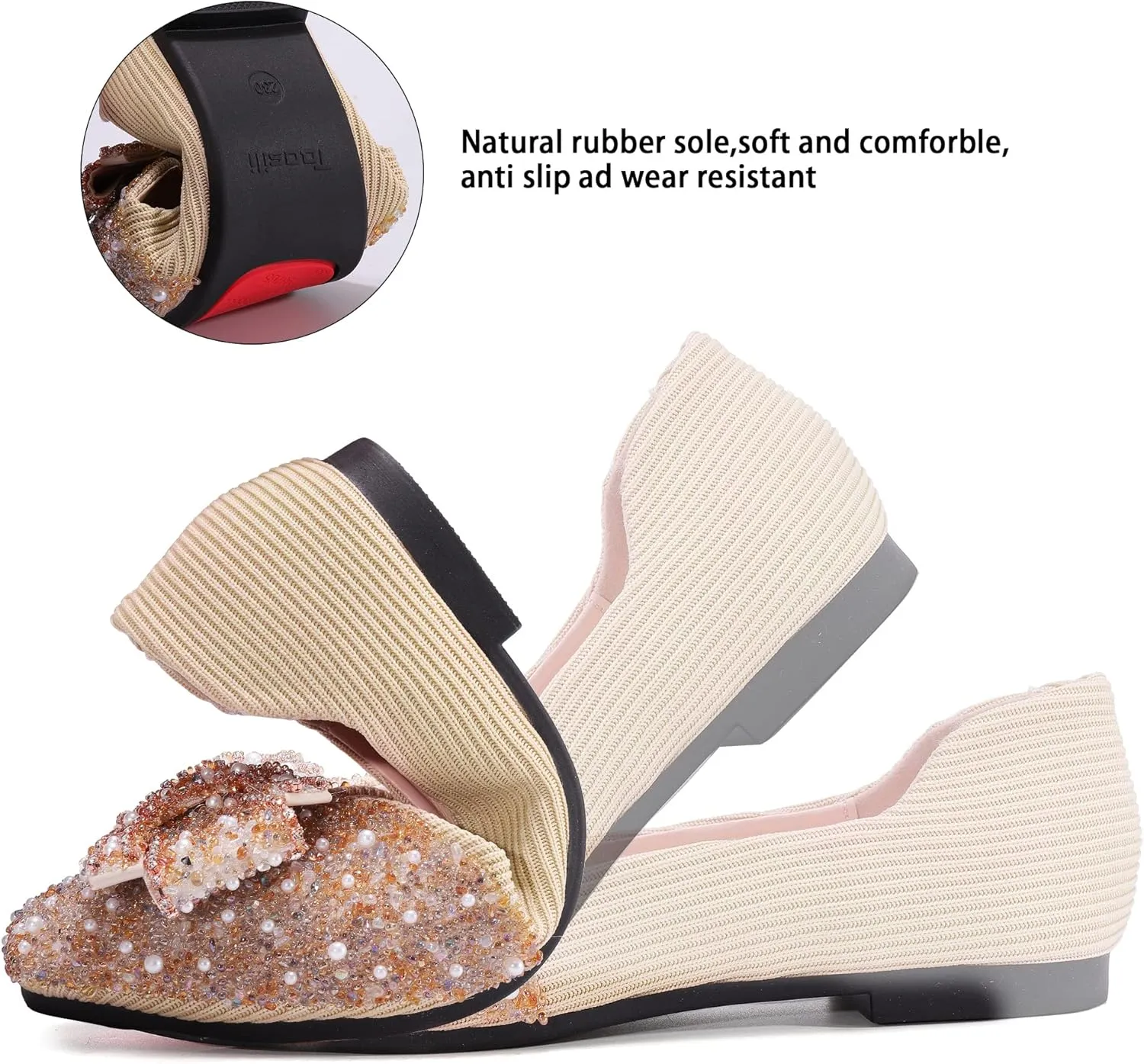Women's Rhinestone Flats Pointed Toe Low Heel Wedding Shoes Comfortable Women Dress Shoes ?