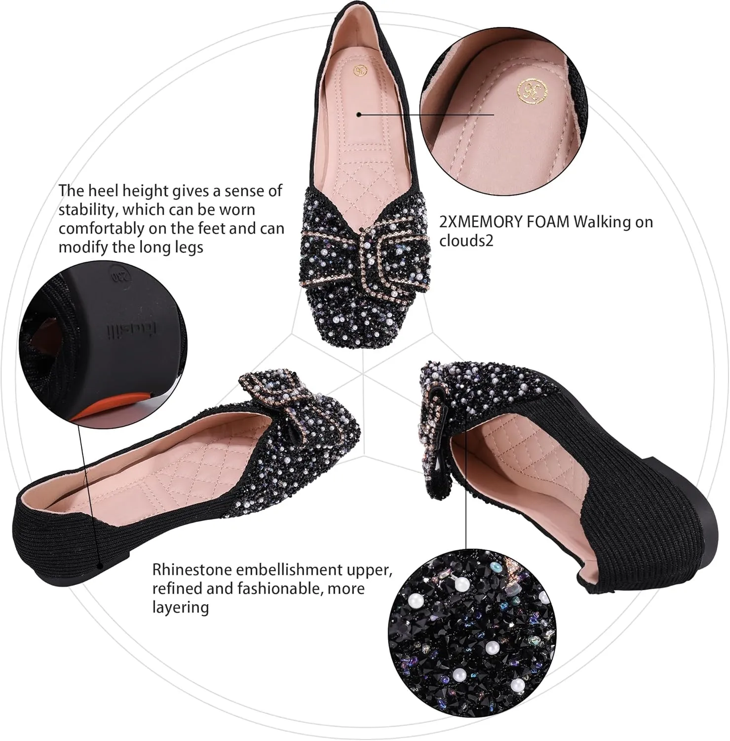 Women's Rhinestone Flats Pointed Toe Low Heel Wedding Shoes Comfortable Women Dress Shoes ?