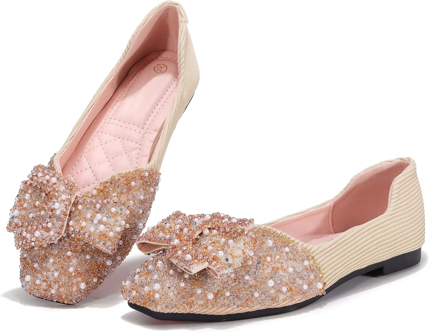 Women's Rhinestone Flats Pointed Toe Low Heel Wedding Shoes Comfortable Women Dress Shoes ?