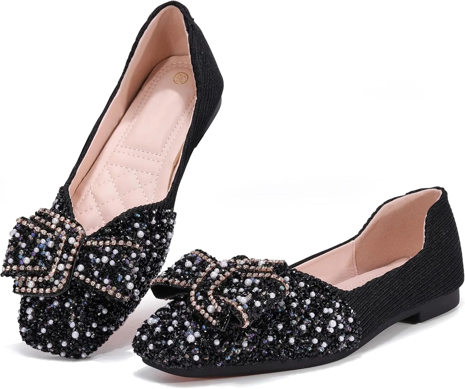 Women's Rhinestone Flats Pointed Toe Low Heel Wedding Shoes Comfortable Women Dress Shoes ?