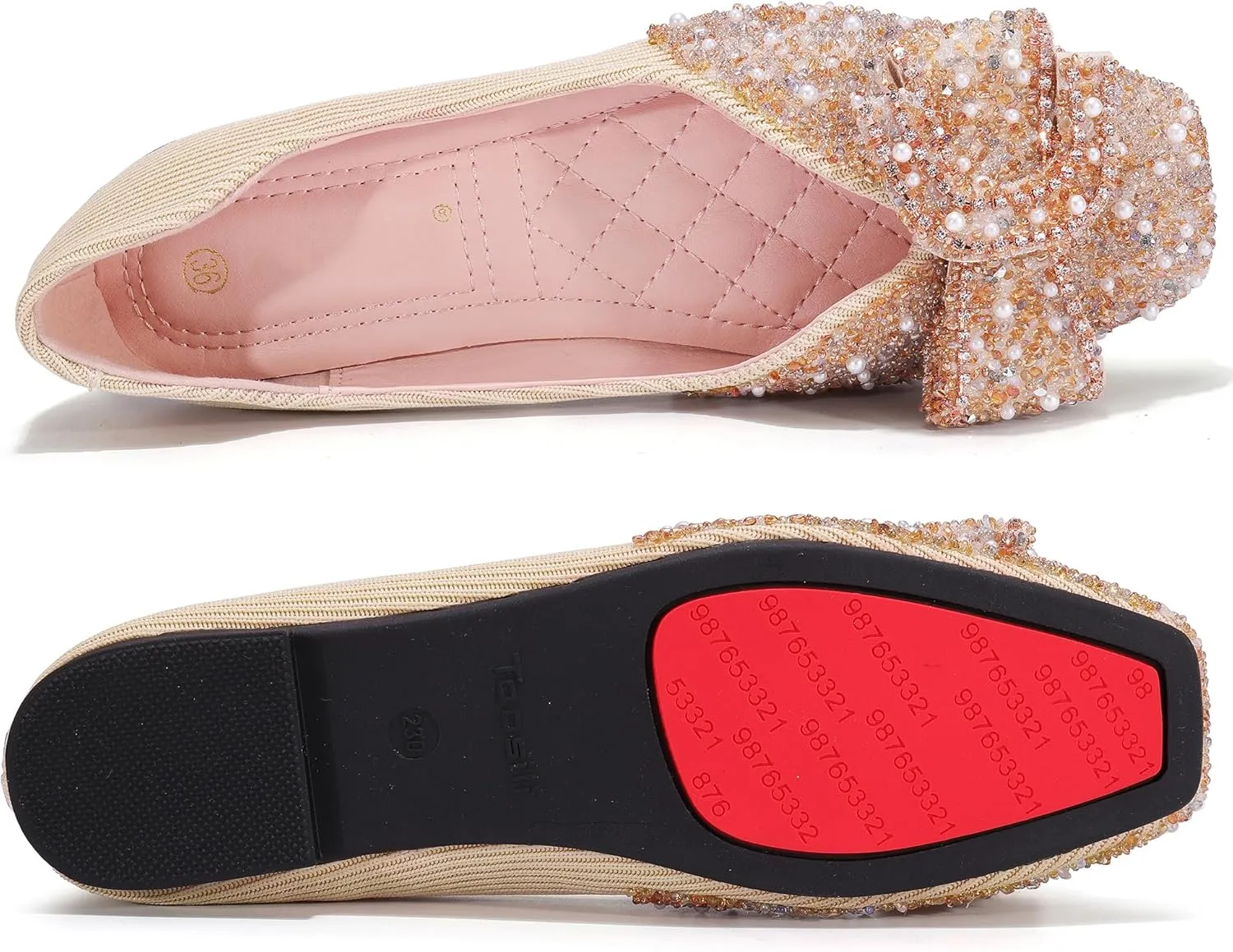 Women's Rhinestone Flats Pointed Toe Low Heel Wedding Shoes Comfortable Women Dress Shoes ?