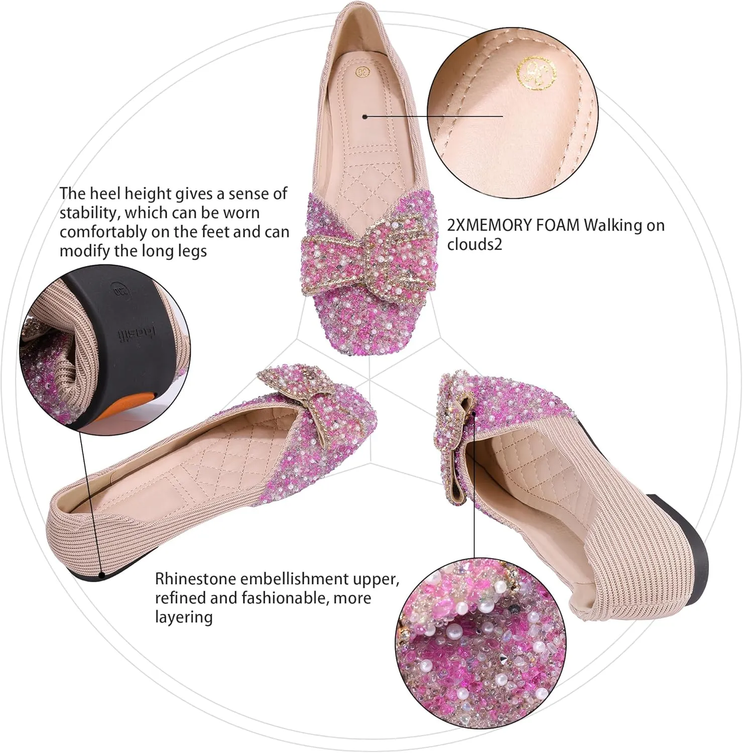 Women's Rhinestone Flats Pointed Toe Low Heel Wedding Shoes Comfortable Women Dress Shoes ?