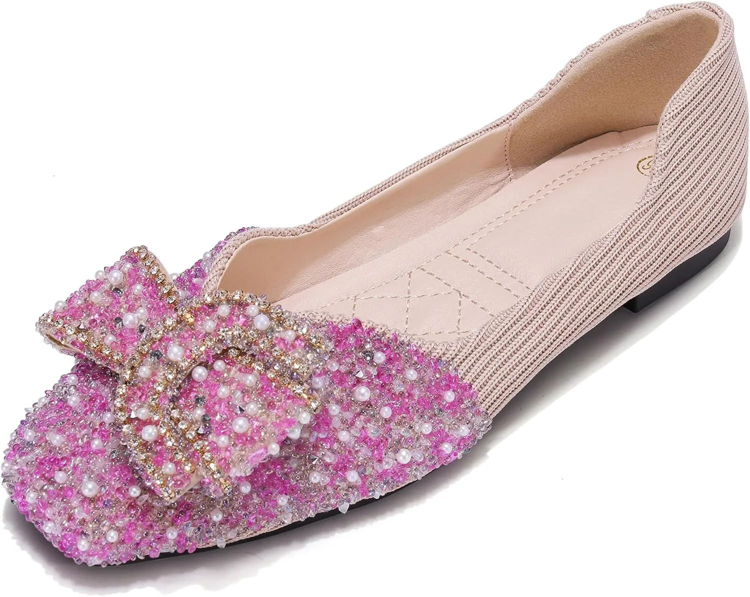 Women's Rhinestone Flats Pointed Toe Low Heel Wedding Shoes Comfortable Women Dress Shoes ?