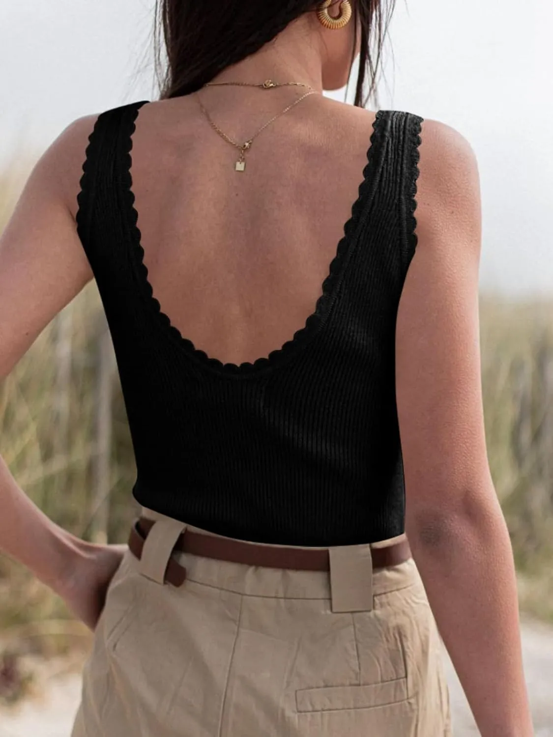 Womens Ribbed Tank Tops Scoop Neck Slim Fitted Basic Knit Sleeveless Shirts Slim Fit Camisole Tops