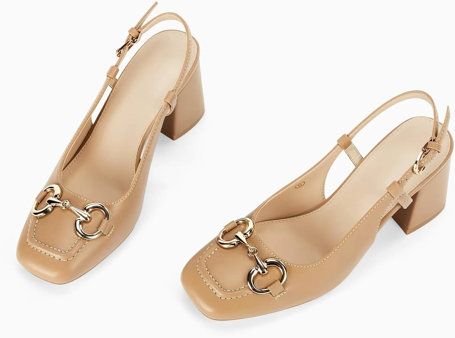 Womens Slingback Block Heels Closed Square Toe Dress Work Shoes Slip on Buckle Strap Business Pumps