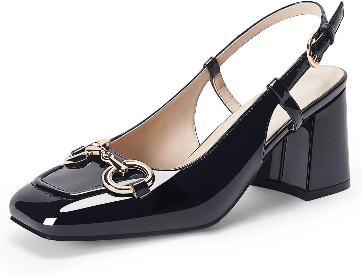 Womens Slingback Block Heels Closed Square Toe Dress Work Shoes Slip on Buckle Strap Business Pumps