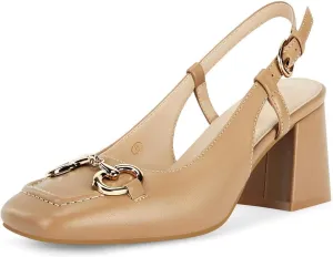 Womens Slingback Block Heels Closed Square Toe Dress Work Shoes Slip on Buckle Strap Business Pumps