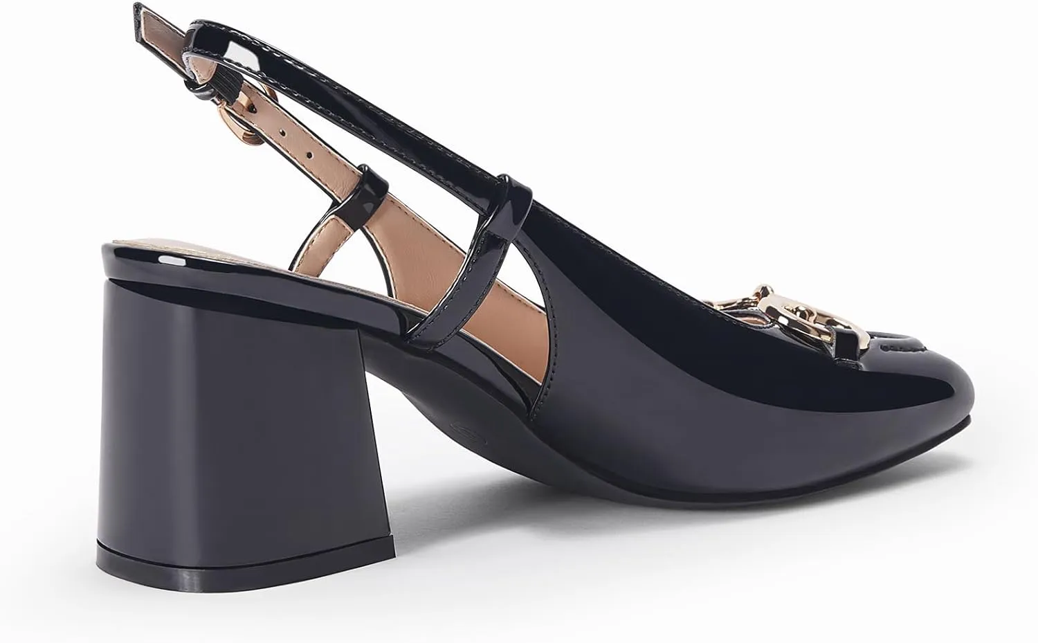 Womens Slingback Block Heels Closed Square Toe Dress Work Shoes Slip on Buckle Strap Business Pumps