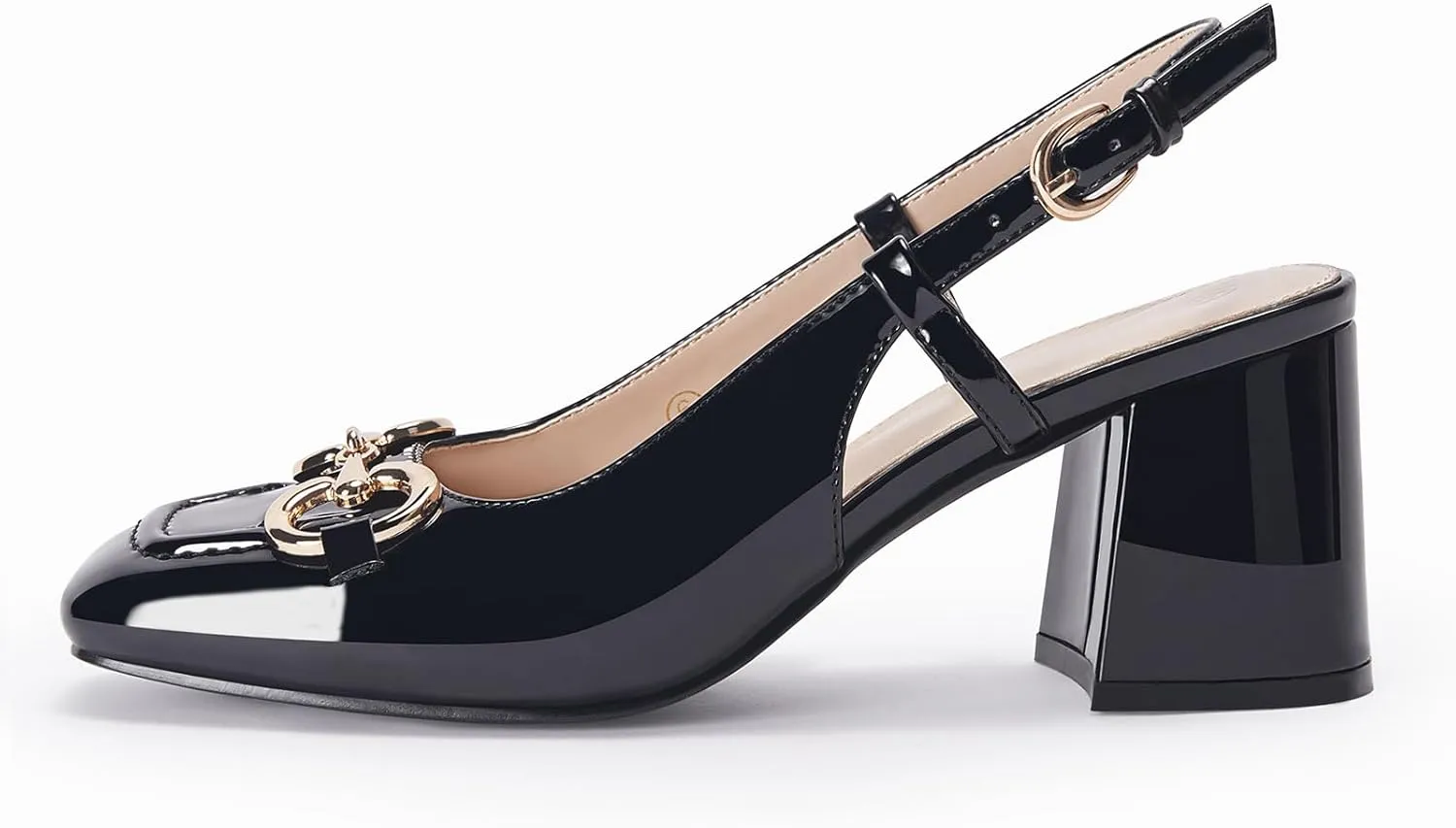 Womens Slingback Block Heels Closed Square Toe Dress Work Shoes Slip on Buckle Strap Business Pumps