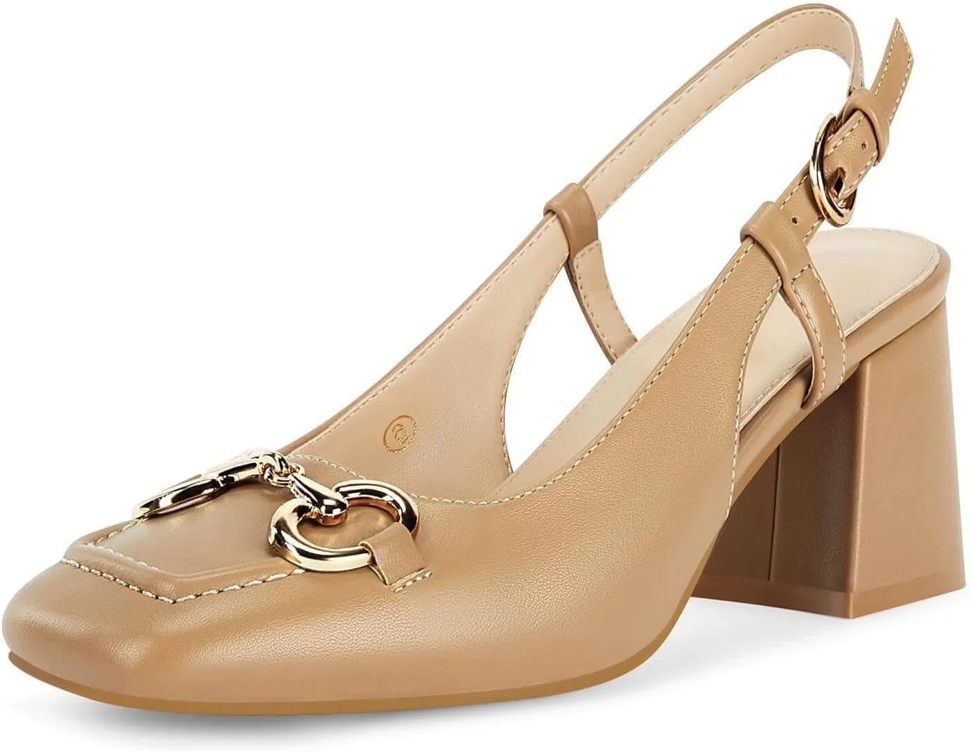 Womens Slingback Block Heels Closed Square Toe Dress Work Shoes Slip on Buckle Strap Business Pumps
