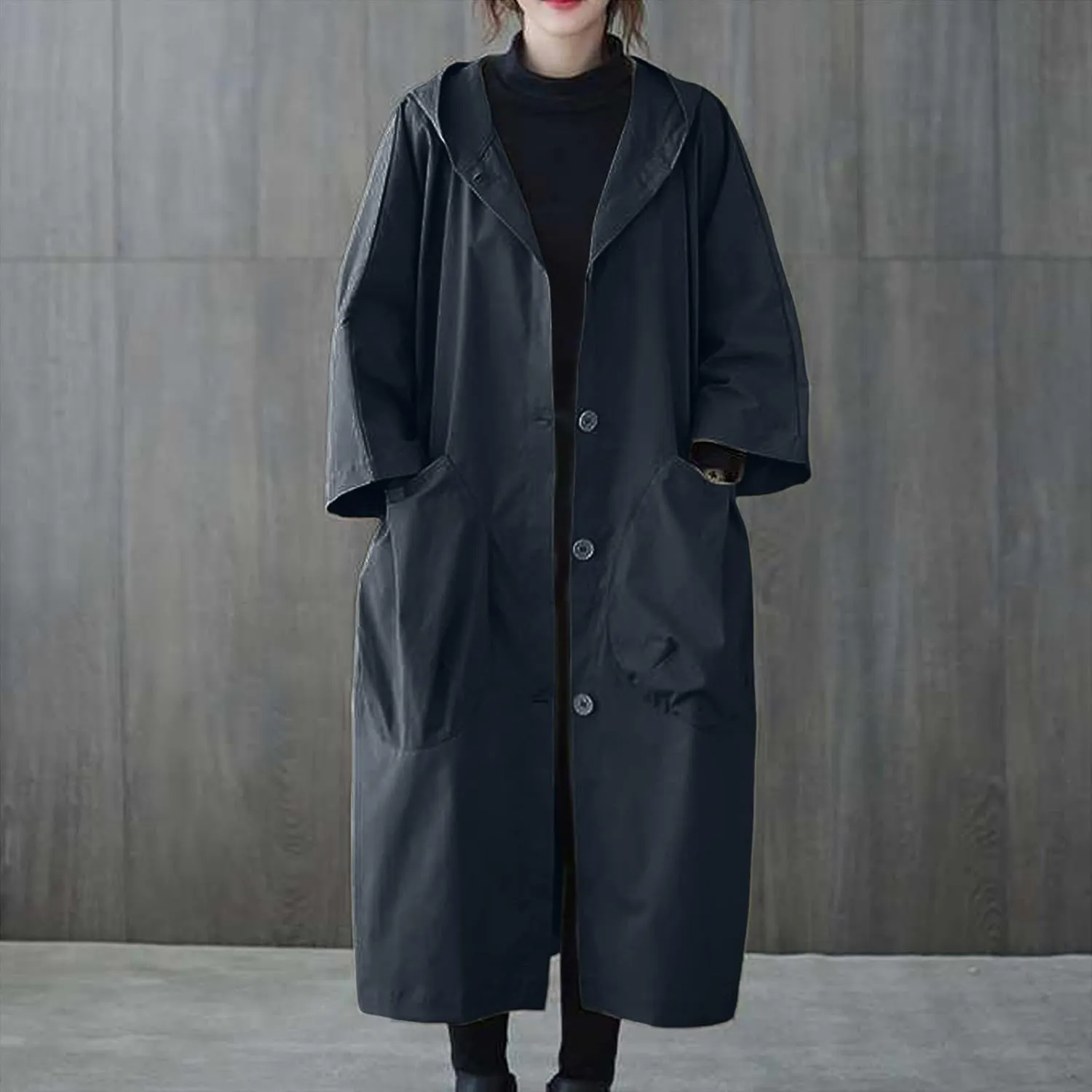 Women's Spring Autumn Winter Long Coat Jacket Trench Coat Hooded Outerwear Oversized One Size Fits All Oversized