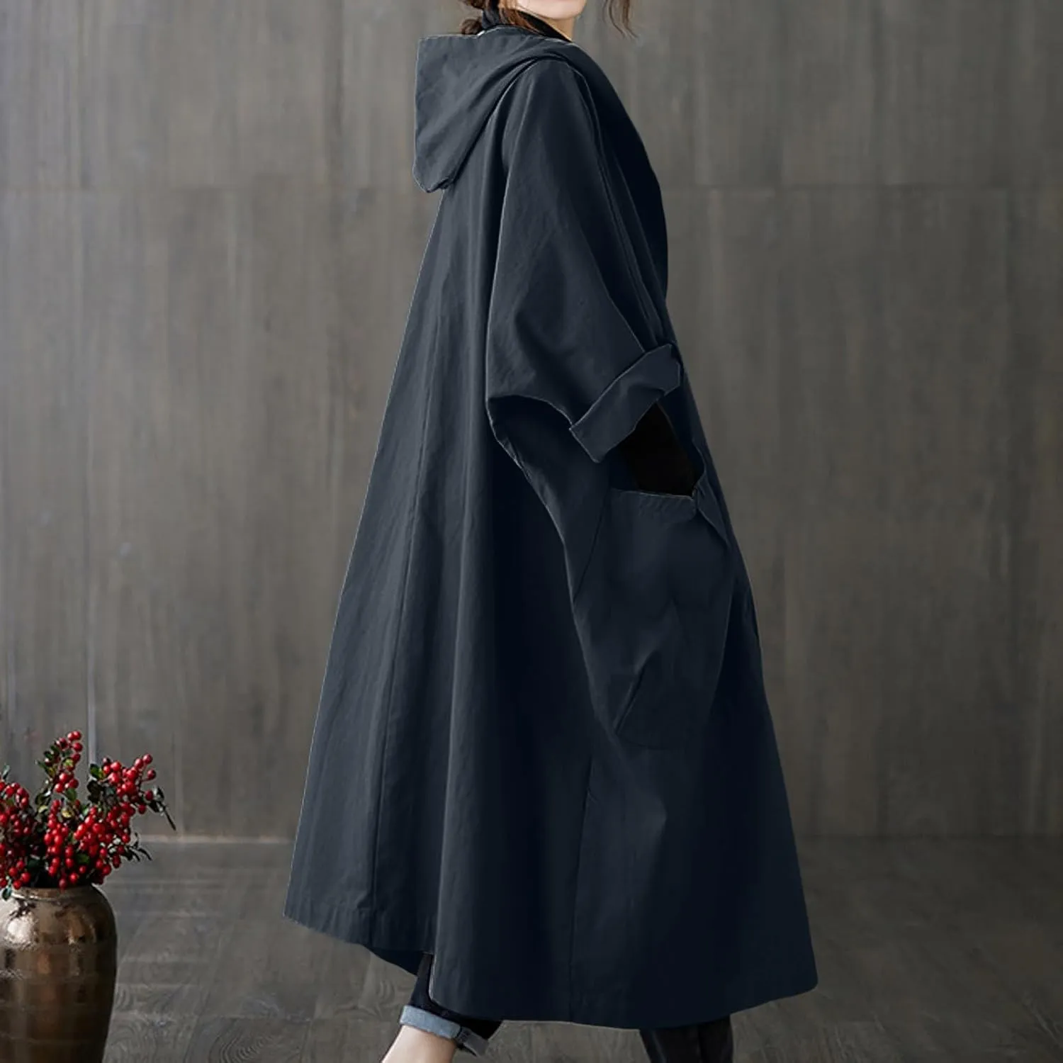 Women's Spring Autumn Winter Long Coat Jacket Trench Coat Hooded Outerwear Oversized One Size Fits All Oversized