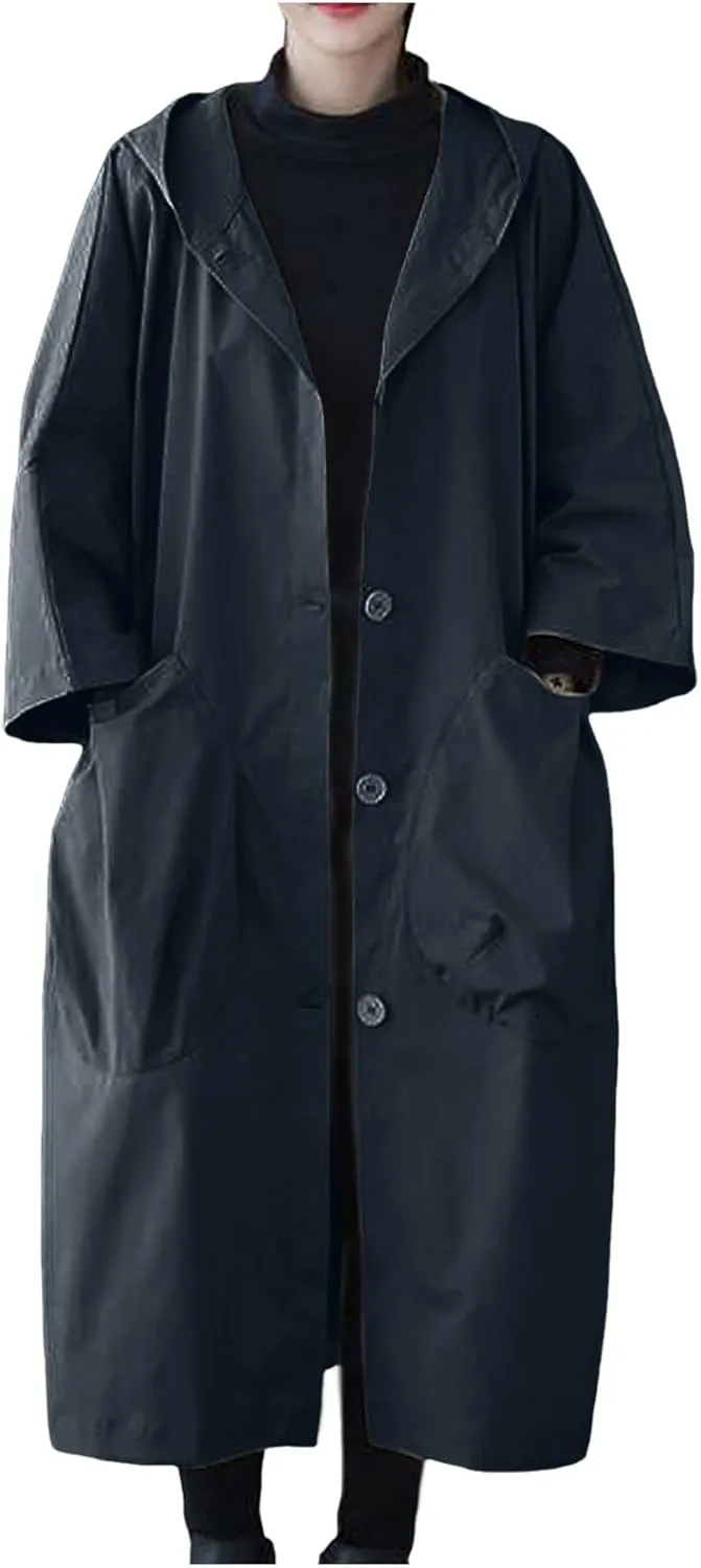 Women's Spring Autumn Winter Long Coat Jacket Trench Coat Hooded Outerwear Oversized One Size Fits All Oversized