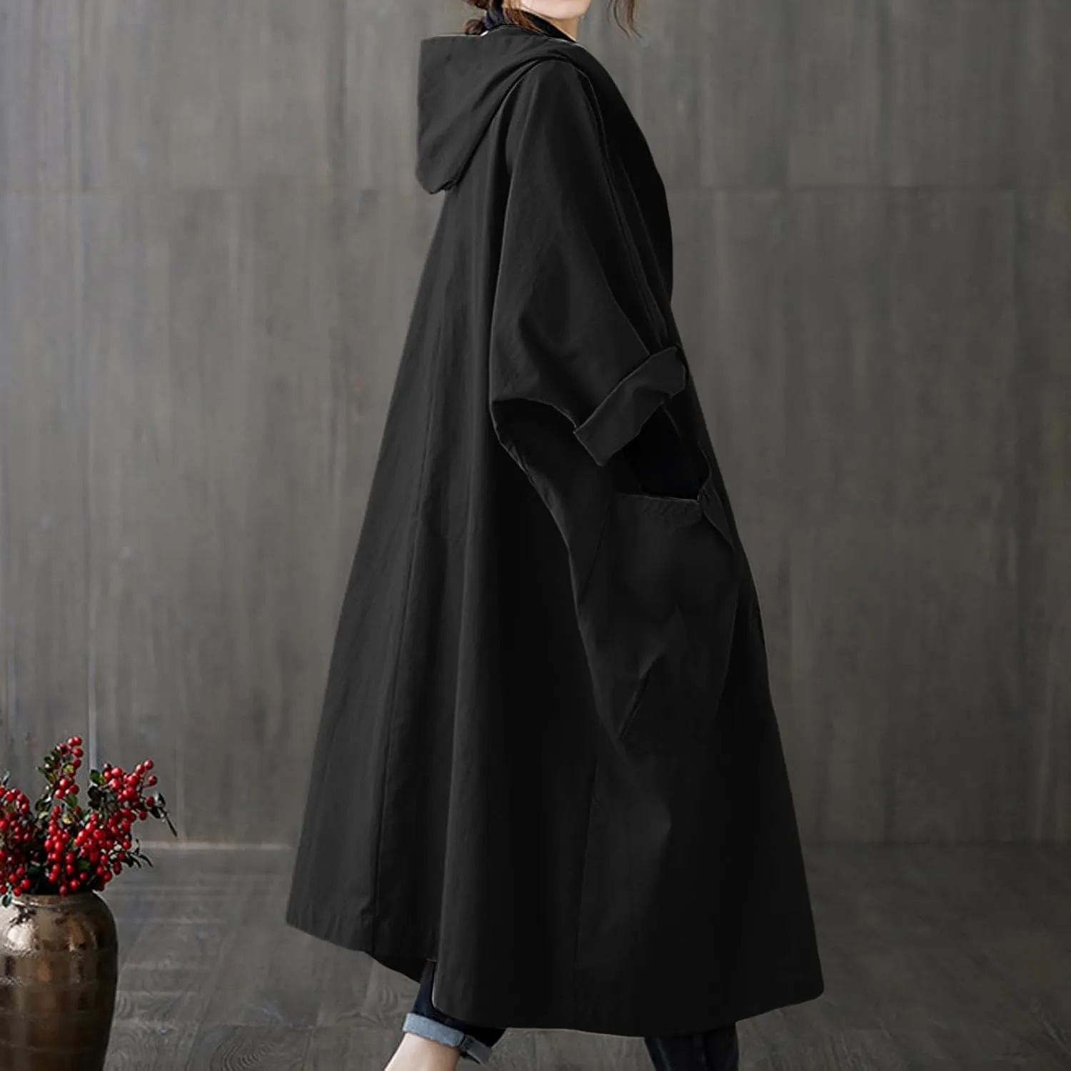 Women's Spring Autumn Winter Long Coat Jacket Trench Coat Hooded Outerwear Oversized One Size Fits All Oversized